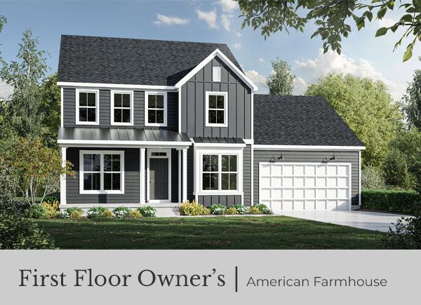 American Farmhouse shown with optional Dining Room and optional dimensional shingles