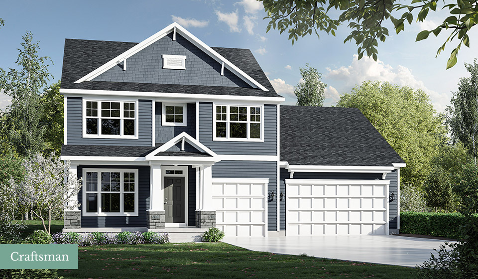 Craftsman shown with standard 3-Car Garage and optional dimensional shingles